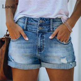 Cotton Button Up Cuffed Stretch Sexy Hole Jean Shorts High Waist Skinny Streetwear Summer Woman Trendy Ripped Denim 220427