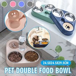 Cat Dog Double Bowl Drinking Fountain Automatic Water Storage Food Container Anti Tipping Non Wetting Mouth Pet Feeder Dispenser 220323