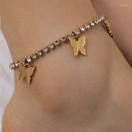 Anklets Charm Gold Colour Butterfly Full Crystal Rhinestone Chain Anklet Bracelet Summer 3 Foot Ankle Bracelets For Women Girls Marc22