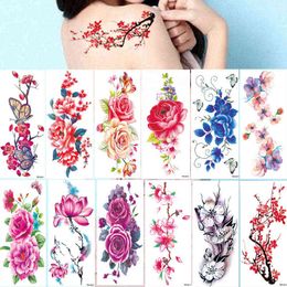 NXY Temporary Tattoo 12pcs Fake Tattoos Flower Girls Rose Peony Flash Waterproof Body Arm Art Shoulder Diy Women Sleeve Sticker 0330