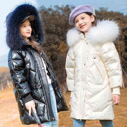 -30 Grade Girls Winter Snowsuit 2021 New Children Down Jacket Thicker Girl Parka Real Fur Collar Jacket Children for Girl 5-12Y J220718