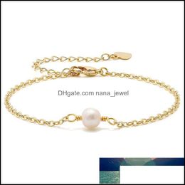 -14 k Pulsera de encanto de lujo de oro de 5 mm Pearl natural de agua dulce para las mujeres Fiesta de boda Oval Regalo de joyería de fábrica Precio de fábrica Diseño DROP DELI