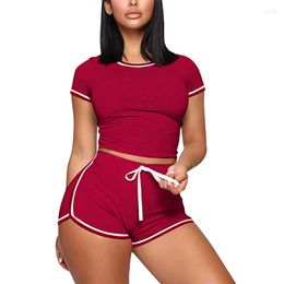 Women's Tracksuits Sexy Women Sets 2PCS Striped Female Summer Short Sleeve Top Elastic Waist Fitness Shorts Running Gym Sports Suit /BYWomen