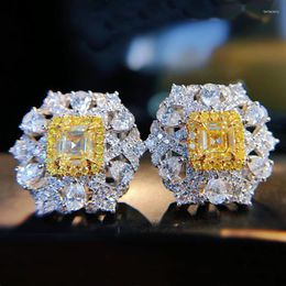 Stud Bling Yellow Zircon Stone Flower Earrings Silver Colour Women Fashion Trends Jewellery Korean 2022Stud Farl22