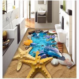 Custom photo flooring wallpaper 3d Wall Stickers Modern Sea World Dolphin 3D Floor Painting murals wall papers home decoration