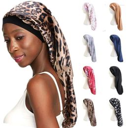 Beanie/Skull Caps Women Printed Sleep Hats Turban Cap Muslim Satin Night Long Hair Care Hat Imitation Silk Bonnet CylindricalBeanie/Skull El