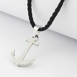 Runda Fashion IP Black Stainless Steel Sailor Anchor Pendant Necklace for Men Jewellery with Nylon Rope 201013