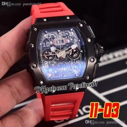 2022 Miyota Automatic Mens Watch PVD Steel All Black Big Date Skeleton Dial Red Rubber Strap Super Edition 6 Styles Puretime01 1103C3