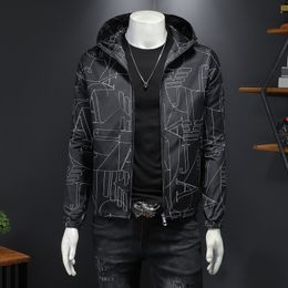 2023 primavera e outono nova jaqueta com capuz estampada listrada tendência masculina casual fino casaco versátil moda top S-5XL