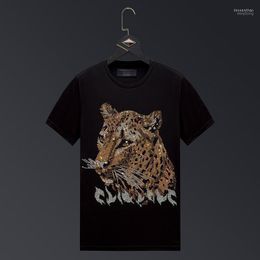 Men's T-Shirts Leopard Rhinestones Men T Shirts Streetwear Fashion Clothing Slim Modal Cotton O Neck Short Sleeve Plus Size 6XLMen's Imon22