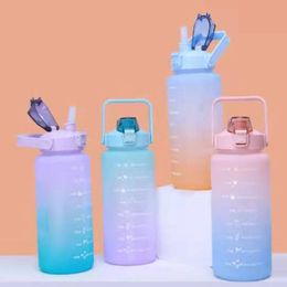 2L Large Capacity Water Bottle Straw Cup High Temperature Plastic Water Cup Time Scale Frosted Outdoor Sports Student Couple Cup CX220425