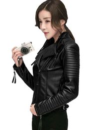 FTLZZ New Spring Autumn Women Faux Soft Leather Jackets Pu Black Blazer Zippers Coat Motorcycle Outerwear Biker Jacket L220728