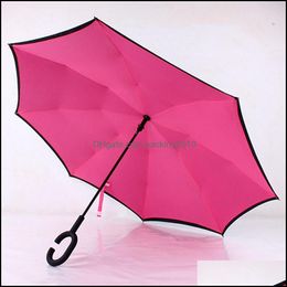 Umbrellas Creative Double Layer Pongee Waterproof Reverse Folding Umbrell Dhujd