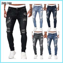 Streetwear Fashion Black Ripped Jeans Men Skinny Slim Fit Blue Hip Hop Denim Trousers Casual Jeans for Men Jogging jean homme 220726