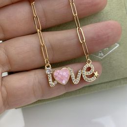 Pendant Necklaces Pink Shell Heart Zircon I Love You Necklace For Women 2022 Fashion Necklac Female Gift JewelryPendant