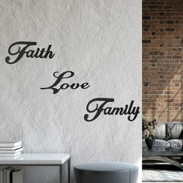 3 Pieces Metal Word Sign, Black Rustic Faith Family Love Wall Art Sign