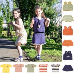 KP KIDS Spring/Summer Children's Knitted Short Sleeve Shorts Dress Half Skirt Anti-mosquito Pants Set 220507