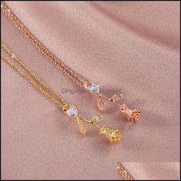 Pendant Necklaces Pendants Jewellery Stainless Steel Gold Rose Zircon Flower Heart Choker Necklace Drop Delivery 2021 Udi4R