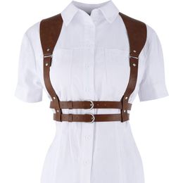 Belts 2022 Fashion Punk Brown Leather Harness Belt Strap Girdle Sexy Women Handmade Decorative Shirt Dress Vest