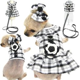 Dogs Leash Dress Vest Clothes Plaid Print Breathable Pet Sweatshirts Apparel Teddy Corgi Pug Puppy Costume249z