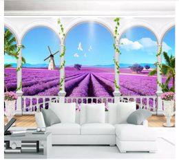 Custom any size mural wallpaper European style Roman column lavender field For Living room sofe TV background wall papel de parede