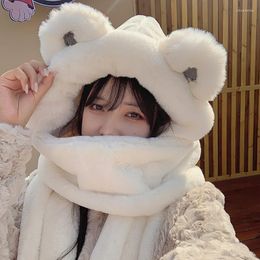 Beanie/Skull Caps Bear Hat Korean Version Cute Female Wild Autumn And Winter Scarf One-piece Warm Gloves Bib Three-piece TideBeanie/Skull Ch