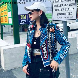 High Quality Faux Leather Jacket Women Fashion Leopard Cropped Coat Punk Style Letter Jackets L220728