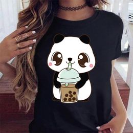 Maycaur Cute T Shirts Women Streetwear Panda Graphic Tees Fashion Milk Tea Printed Tops Funny Vintage Casual Female