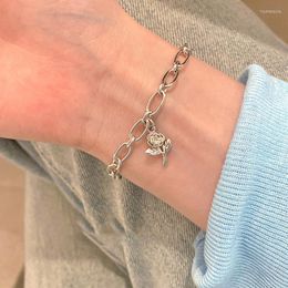 Link Chain Korean Trend Rose Pendant Metal Bracelet For Women Punk Hip Hop Party Silver Colour Hand Creative Jewellery Girl Gift Trum22