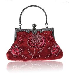 Abendtaschen Burgunderrot, chinesische Damen-Handtasche mit Perlen und Pailletten, Clutch, Bankett, Hochzeit, Tasche, Geldbörse, Make-up 03331-1-AEvening