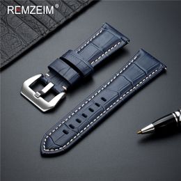 REMZEIM 20 22 24 26mm Genuine Leather Watch Band Strap Blue watchband Watch Accessories Bracelet with Solid metal Buckle 220507