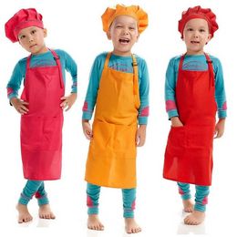 Printable Customise LOGO Children Chef Apron set Kitchen Waists 12 Colours Kids Aprons with Chef Hats for Painting Cooking Baking FY3525 F0425