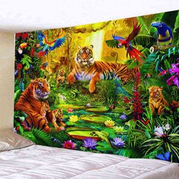 Forest Animal Carpet Wall Tropical Plant Tiger Zebra Room Decoration Cute Cat Dog Unicorn Boho Home Decor Wall Hanging Blanket J220804