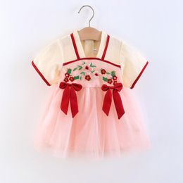 Girl's Dresses Toddler Girls Short Sleeve China Style Infant Floral Prints Size12 14 Dress Flat Shoes Solid DressesGirl's