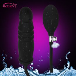 IKOKY Inflatable Anal Dildo Plug Silicone sexy Toys for Women Men Expandable Butt With Pump Dilator Massage