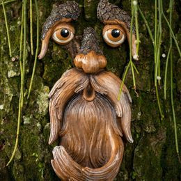 Resin Face Tree Bark Ghost Features Decoration Easter Outdoor Props Garden FBird Feeder 220721