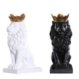 Resin Arts and Crafts Abstract Black White Lion Sculpture Statue Crafts Home Desk Decoration Geometric Wild Animal