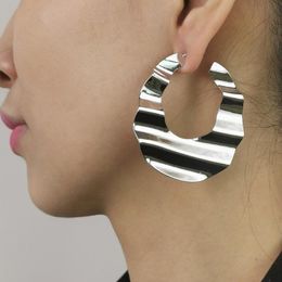 Hoop & Huggie Big Earrings For Women 2022 Gold Colour Silver Unique Design Folds Metal Earring Punk Hiphop Jewellery BrincosHoop