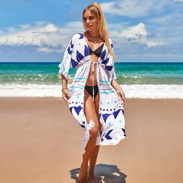 Women's Swimwear Women Beach Cover Up Pareo Swimsuit Cover-ups Boho Beachwear Bathing Suit Tunic Saida De Praia Cardigan DressWomen's