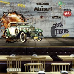 wall decaration 3D Murals Wallpaper coffee shop Nostalgic car through the wall bar restaurant stereo background