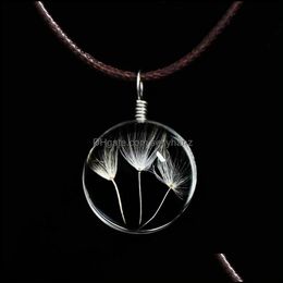 Pendant Necklaces Pendants Jewellery Wish Necklace Real Dandelion Crystal Glass Round Sier Chain For Women Girl Wholesale Drop Delivery 2021