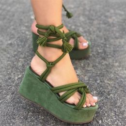 Women' s Wedges Sandals Cross Tie Fashion Platform Solid Gladiator Ladies Pumps Rome Vintage Casual Female Shoes 220516