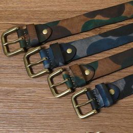 Belts Personalised Fashion Camouflage Pure Cowhide Belt Male Student Korean Leather Retro Female Copper Buckle Denim BeltBelts