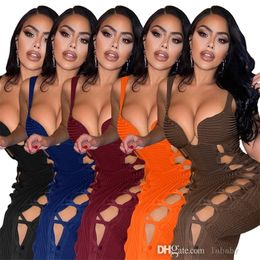 Summer Long Dresses Tank Strap Designer Women Clothes Deep V-neck Casual Evening Party Sexy Hollowed Out Dress 2022