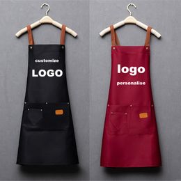 Fashion Apron Custom Unisex Work Apron For Men CanvasBlack Bib Adjustable Cooking Kitchen Apron For Women With Tool Bag 220608