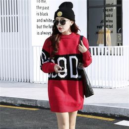 Oversize Knitted Sweater Women Spring Autumn Fashion Elegant Women Sweaters And Pullovers Knitting Letter Sweater Dress 201210