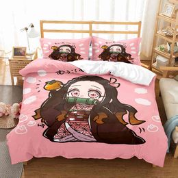 Demon Slayer Bedding Set 3d Japanese Anime Kids Gift Duvet Cover Comforter Bed Linen Home Textiles Queen King Single Size