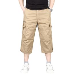 Men's Pants Men Cargo Solid Colour Breathable Pocket Loose Multi Pockets Straight Capri Cropped Trousers MenMen's