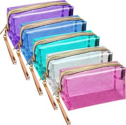 Waterproof Cosmetic Bags PVC Laser Makeup Bag Transparent Zippered Toiletry Pouch Portable Travel Organizer for Women Girls