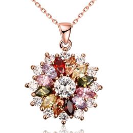 Chains Ladies Fashion Shiny Colorful Crystal Zircon Pendant Necklace Multicolor Flower Rose Gold Jewelry GiftChains